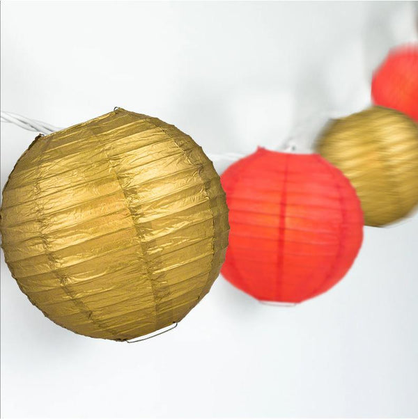 16FT, 20x Paper Lantern Party String Lights Set (4" Red and Gold