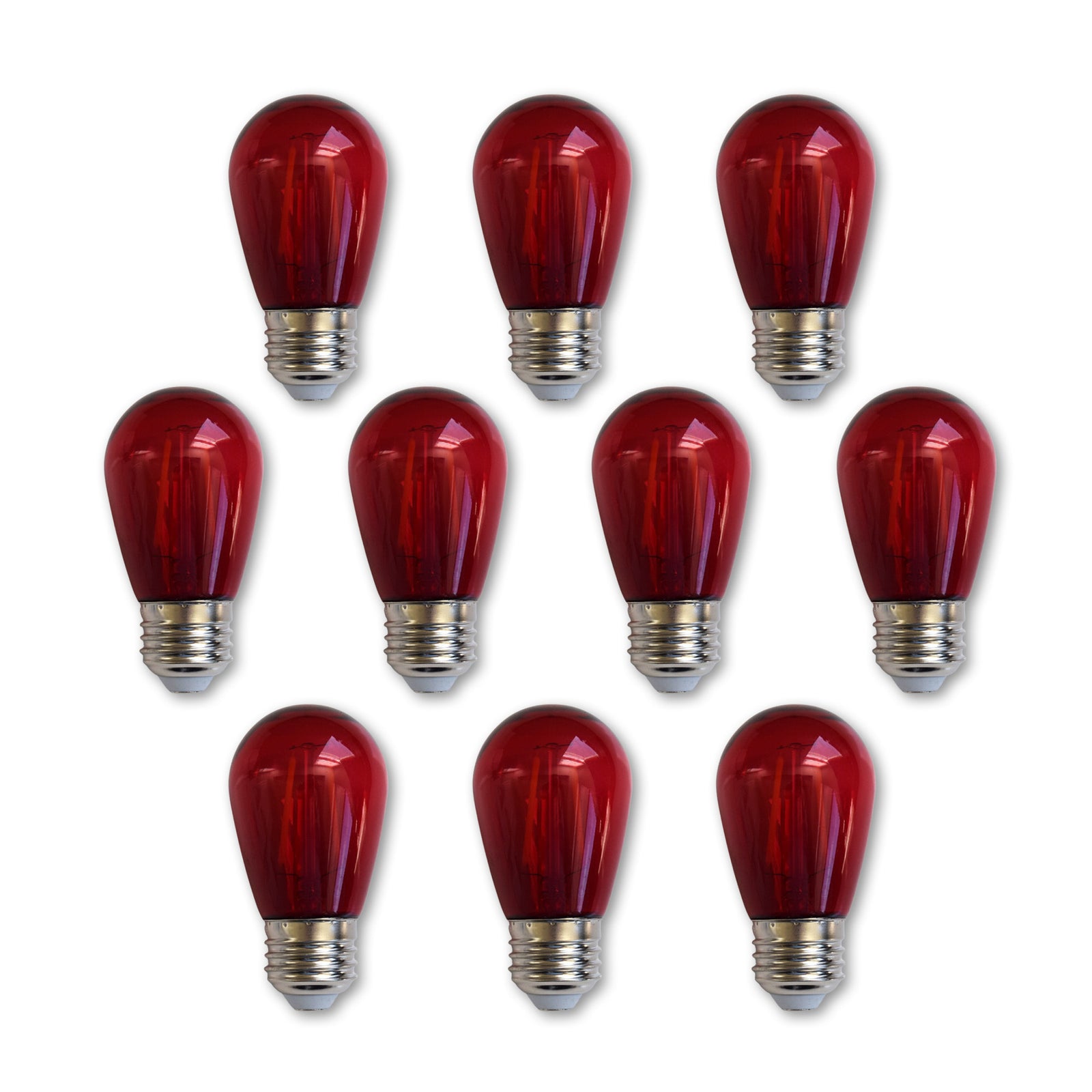 10-PACK Red LED Filament S14 Shatterproof Energy Saving Color Light Bulb, Dimmable, 2W, E26 Medium Base