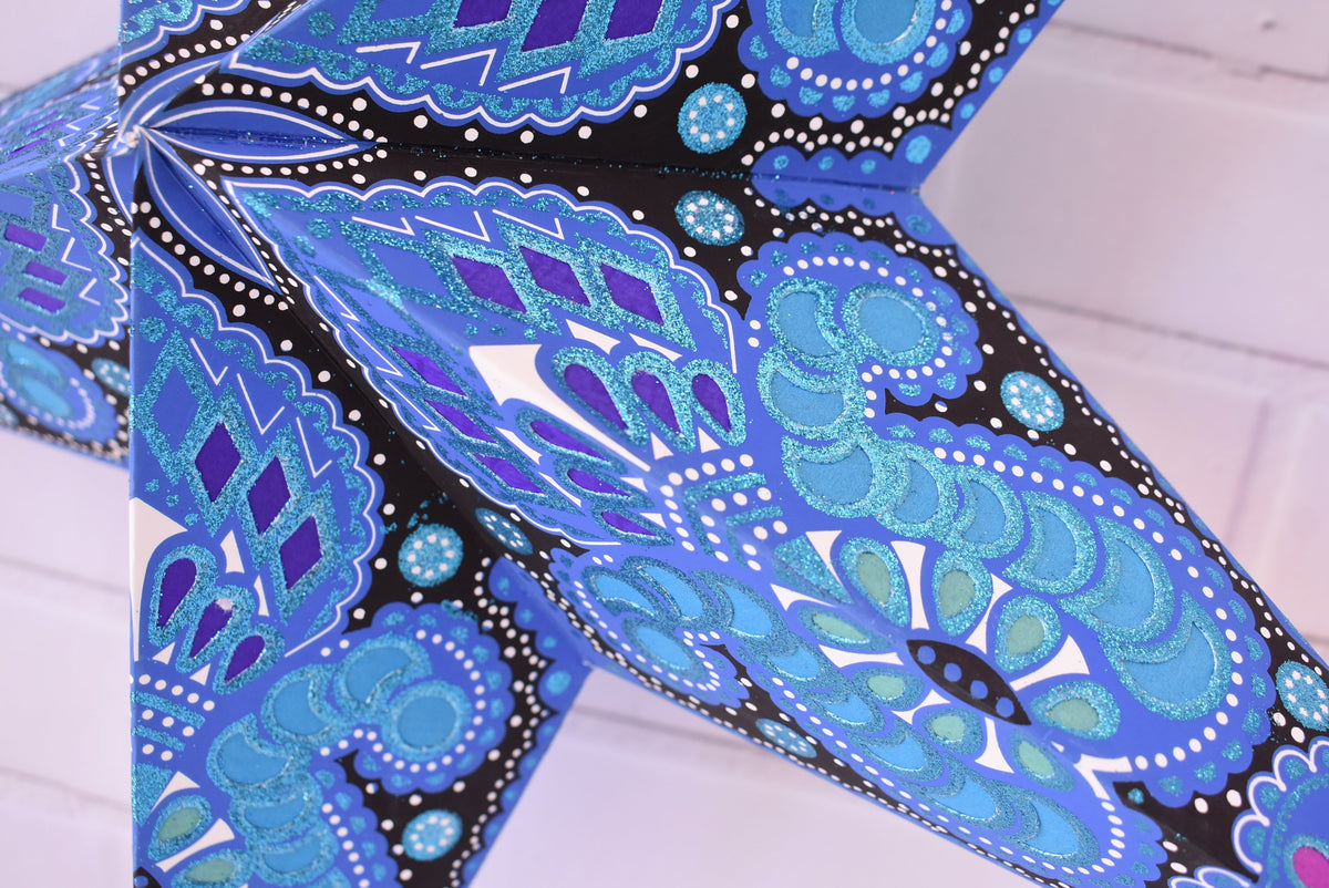 24&quot; Blue Peacock Glitter Paper Star Lantern, Hanging Wedding &amp; Party Decoration - PaperLanternStore.com - Paper Lanterns, Decor, Party Lights &amp; More