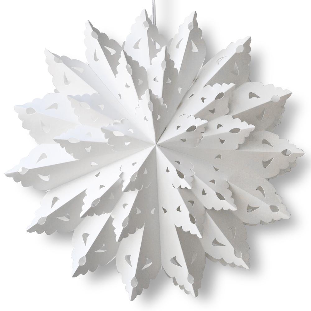 Quasimoon Pizzelle Paper Star Lantern (22-Inch, Bright White, Blizzard Wreath Snowflake Design) - Great With or Without Lights - Holiday Snowflake Decoration - PaperLanternStore.com - Paper Lanterns, Decor, Party Lights &amp; More
