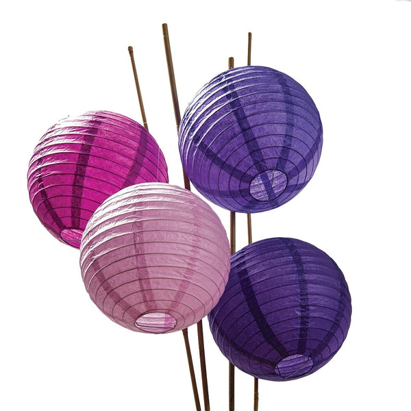 12Pack of 8 Inch Multicolor Purple Even Ribbing Paper Lanterns Party