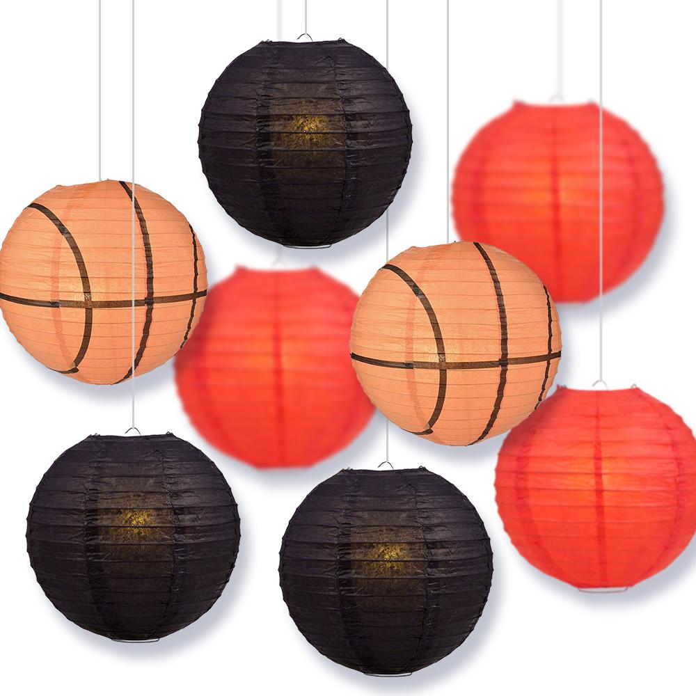 San Diego College Basketball 14-inch Paper Lanterns 8pc Combo Party Pack - Black, Red - PaperLanternStore.com - Paper Lanterns, Decor, Party Lights & More