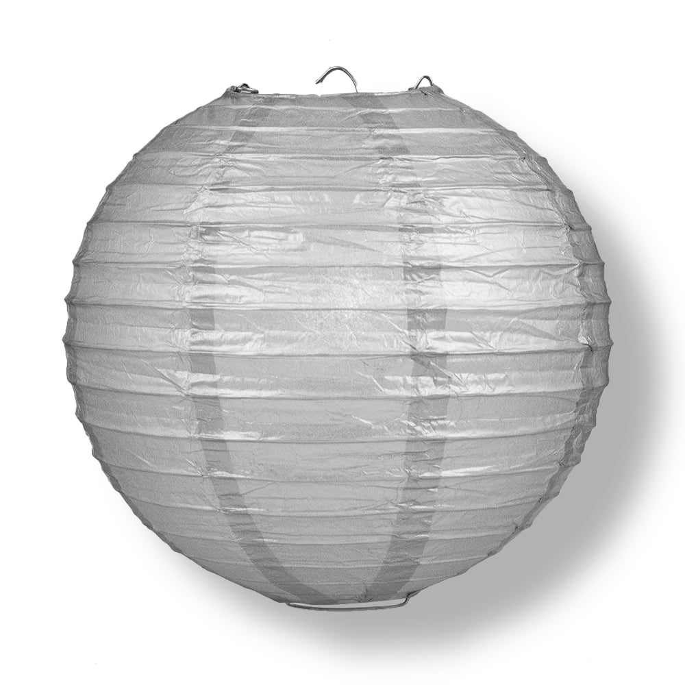 24" Silver Round Paper Lantern, Even Ribbing, Chinese Hanging Wedding & Party Decoration - PaperLanternStore.com - Paper Lanterns, Decor, Party Lights & More