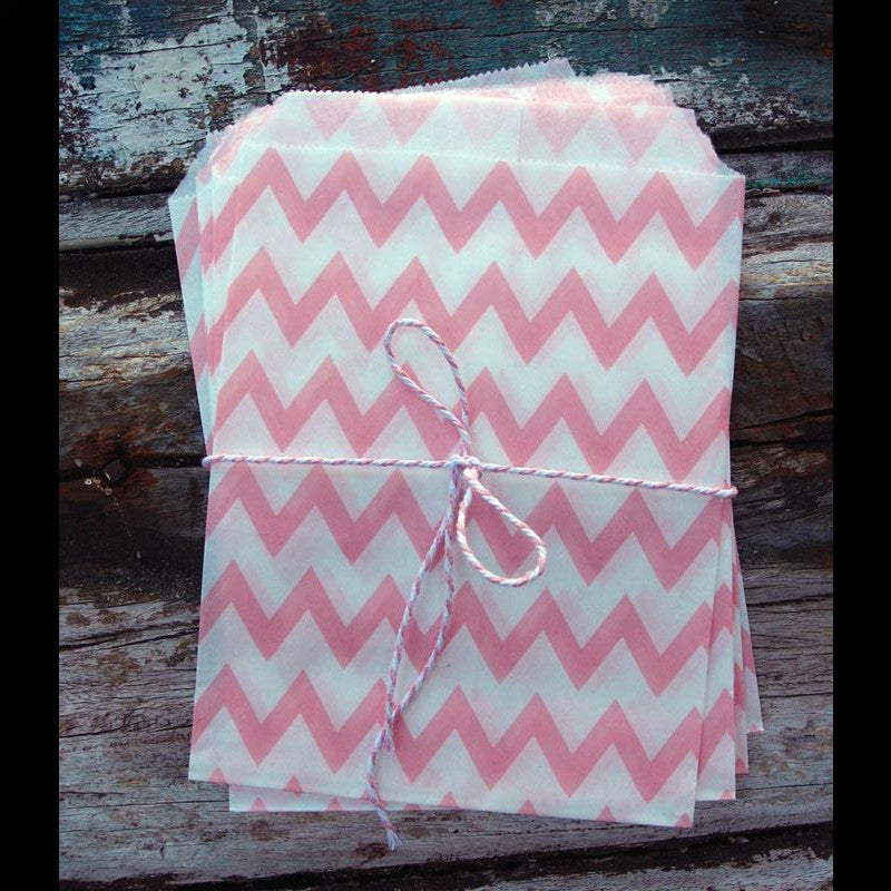 Pink Chevron Paper Treat Bags - (12 PCS) - PaperLanternStore.com - Paper Lanterns, Decor, Party Lights &amp; More