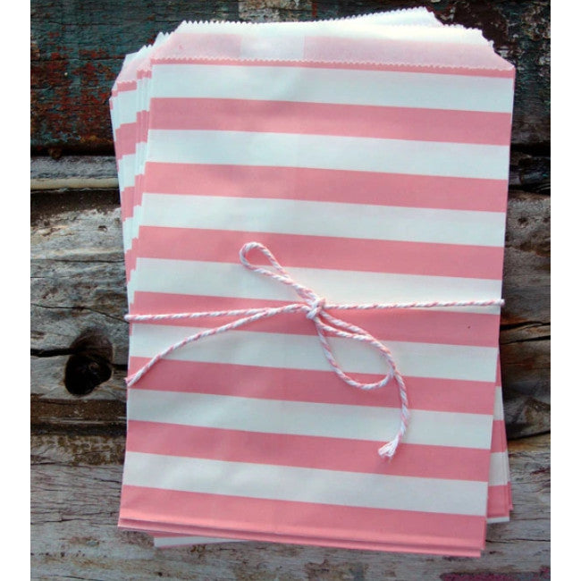Pink Stripe Paper Treat Bags - (12 PCS) - PaperLanternStore.com - Paper Lanterns, Decor, Party Lights &amp; More
