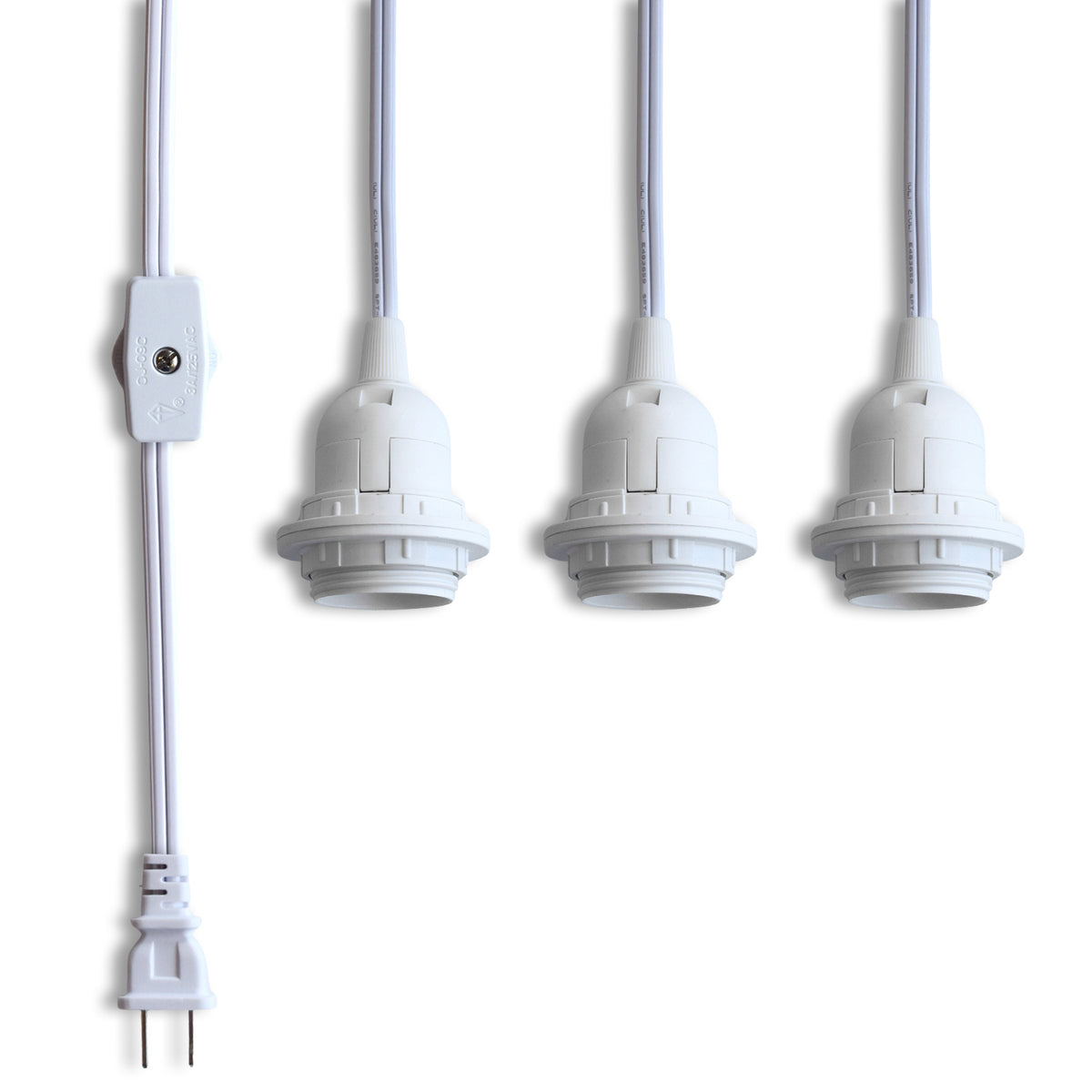 BULK PACK (6) Triple Socket Pendant Light Cord Kits for Lanterns (E26, 19FT, Switch, White)