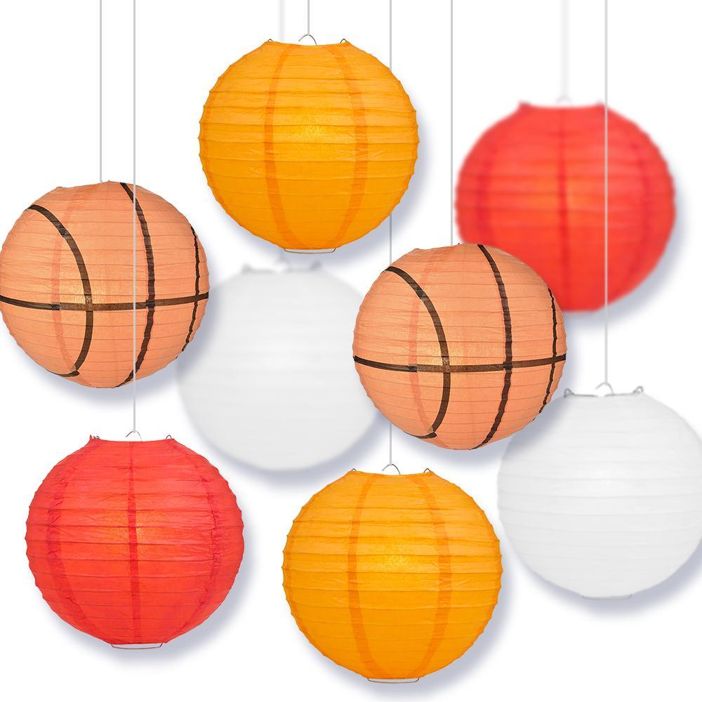 South Carolina College Basketball 14-inch Paper Lanterns 8pc Combo Party Pack - White, Orange, Red - PaperLanternStore.com - Paper Lanterns, Decor, Party Lights & More