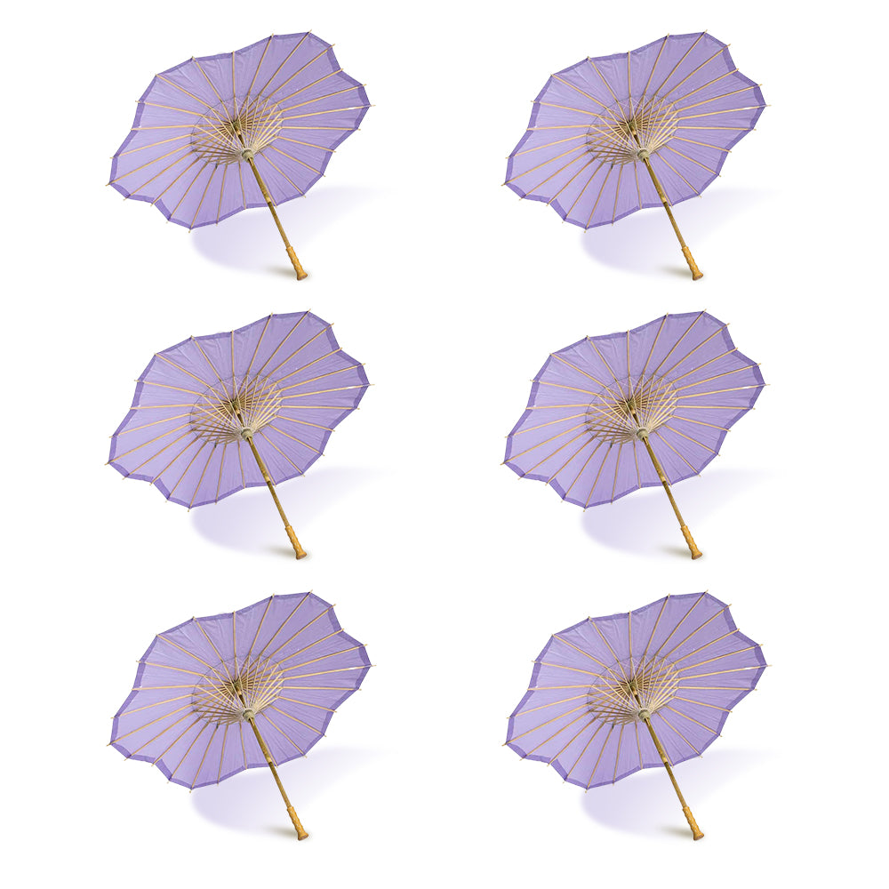 BULK PACK (6-Pack) 32" Lavender Paper Parasol Umbrella, Scallop Blossom Shaped with Elegant Handle