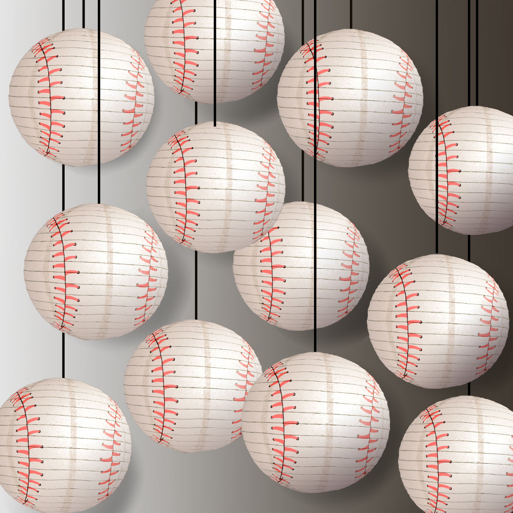 12 PACK | 14&quot; Baseball Paper Lantern Shaped Sports Hanging Decoration - PaperLanternStore.com - Paper Lanterns, Decor, Party Lights &amp; More