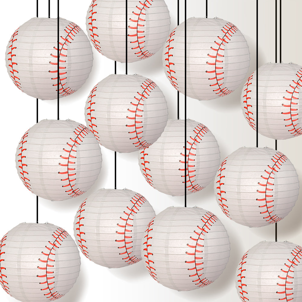 12 PACK | 14&quot; Baseball Paper Lantern Shaped Sports Hanging Decoration - PaperLanternStore.com - Paper Lanterns, Decor, Party Lights &amp; More