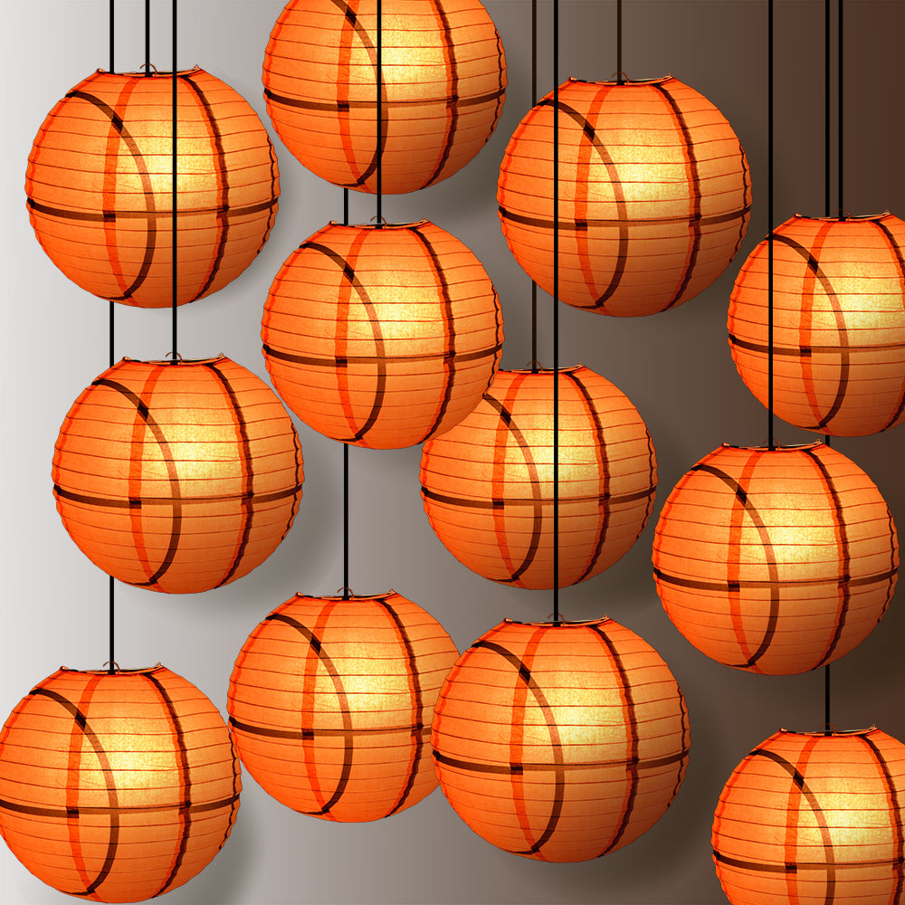 12 PACK | Basketball Paper Lantern Shaped Sports Hanging Decoration - PaperLanternStore.com - Paper Lanterns, Decor, Party Lights &amp; More