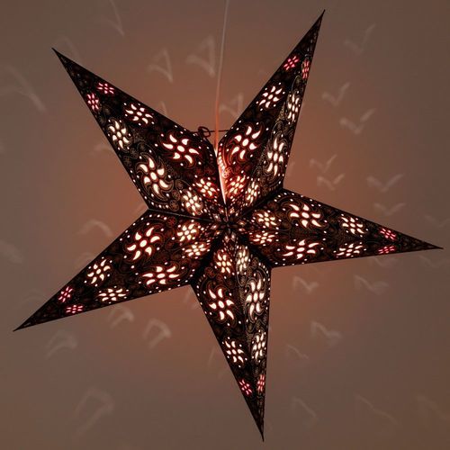 3-PACK + Cord | Black Winds Glitter 24" Illuminated Paper Star Lanterns and Lamp Cord Hanging Decorations - PaperLanternStore.com - Paper Lanterns, Decor, Party Lights & More