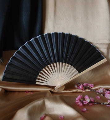 BULK PACK (50) 9" Black Silk Hand Fans for Weddings - PaperLanternStore.com - Paper Lanterns, Decor, Party Lights & More