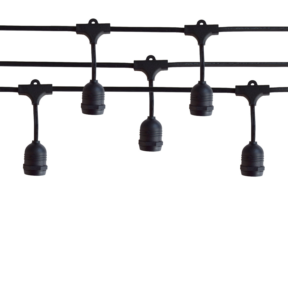 (Cord Only) 15 Suspended Socket Outdoor Commercial Weatherproof SJTW String Light Set, 48FT Black Cord w/ E26, 14AWG (Estimated Arrival: 5/25/21)