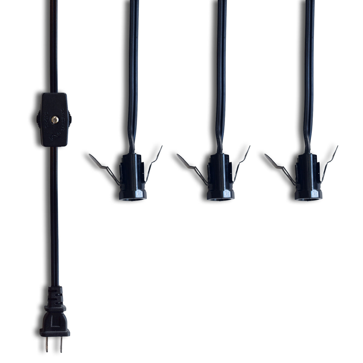 Triple Socket Black Pendant Light Lamp Cord for Star Lanterns, Switch, E12, 19 Ft - Electrical Swag Light Kit