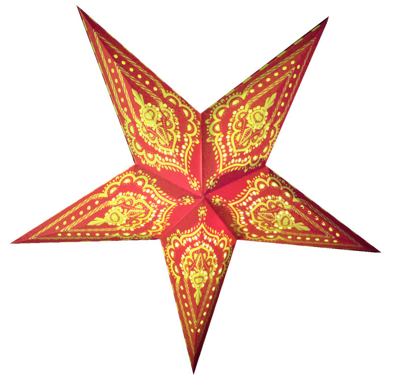 24&quot; Red on Yellow Mehandi Paper Star Lantern, Chinese Hanging Wedding &amp; Party Decoration - PaperLanternStore.com - Paper Lanterns, Decor, Party Lights &amp; More
