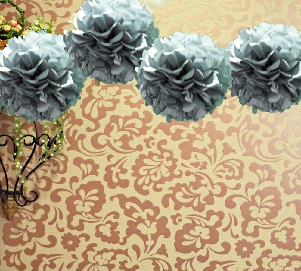 EZ-Fluff 20&quot; Silver Tissue Paper Pom Poms Flowers Balls, Decorations (4 PACK) - PaperLanternStore.com - Paper Lanterns, Decor, Party Lights &amp; More
