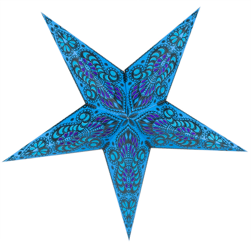 24&quot; Blue Peacock Paper Star Lantern, Chinese Hanging Wedding &amp; Party Decoration - PaperLanternStore.com - Paper Lanterns, Decor, Party Lights &amp; More