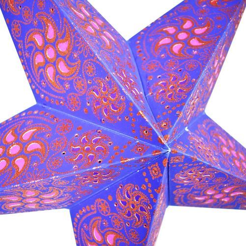 3-PACK + Cord | Blue / Copper Glitter Winds 24&quot; Illuminated Paper Star Lanterns and Lamp Cord Hanging Decorations - PaperLanternStore.com - Paper Lanterns, Decor, Party Lights &amp; More