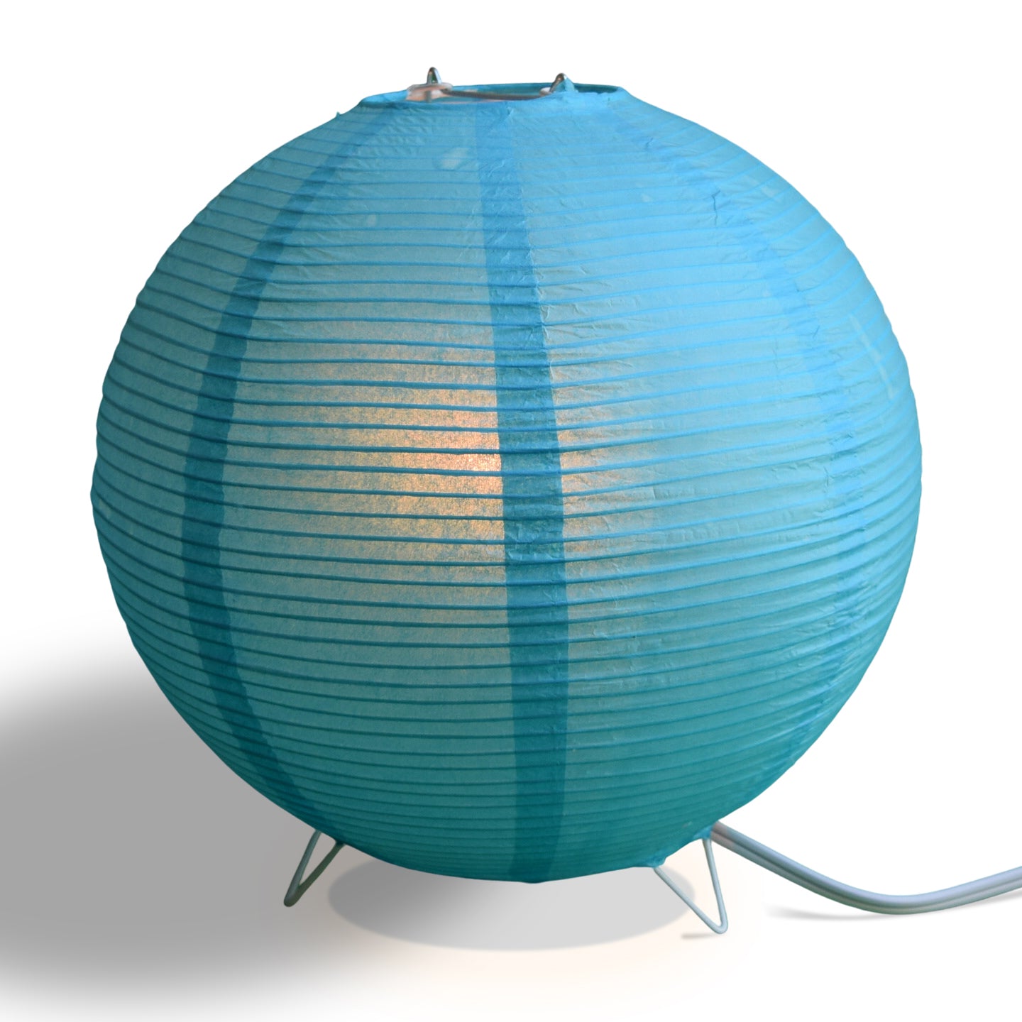 Turquoise Blue Corded Round Table Top Lantern Lamp Kit w/ Light Bulb, Fine Line Paper Moon - PaperLanternStore.com - Paper Lanterns, Decor, Party Lights & More