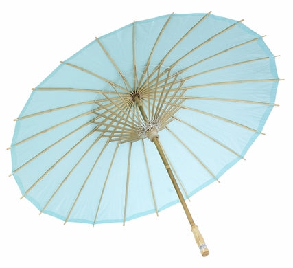 BULK PACK (10) 32&quot; Water Blue Paper Parasol Umbrellas with Elegant Handles - PaperLanternStore.com - Paper Lanterns, Decor, Party Lights &amp; More