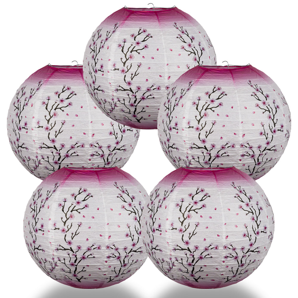 5 PACK | 14&quot; Pink Cherry Blossom Tree Japanese Paper Lantern - PaperLanternStore.com - Paper Lanterns, Decor, Party Lights &amp; More