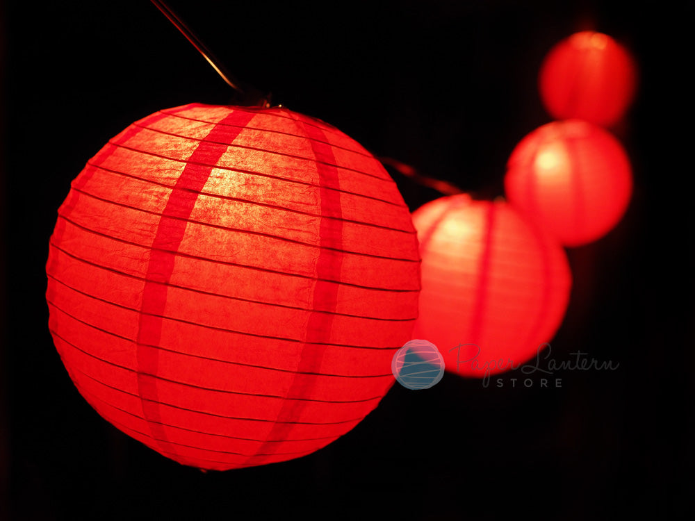 8&quot; Chinese New Year Paper Lantern String Light COMBO Kit (12 FT, EXPANDABLE, Black Cord) - PaperLanternStore.com - Paper Lanterns, Decor, Party Lights &amp; More