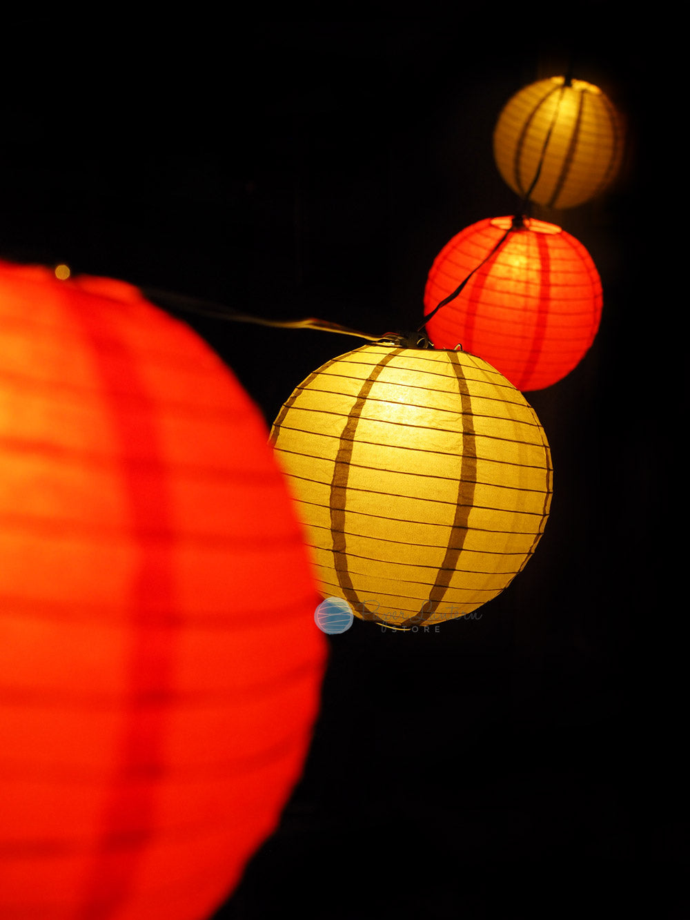 8&quot; Chinese New Year Red and Gold Paper Lantern String Light COMBO Kit (12 FT, EXPANDABLE, Black Cord) - PaperLanternStore.com - Paper Lanterns, Decor, Party Lights &amp; More