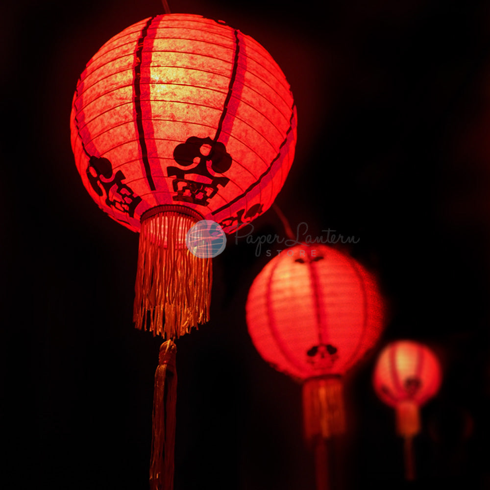 12" Traditional Chinese New Year Paper Lantern String Light COMBO Kit (31 FT, EXPANDABLE, Black Cord) - PaperLanternStore.com - Paper Lanterns, Decor, Party Lights & More