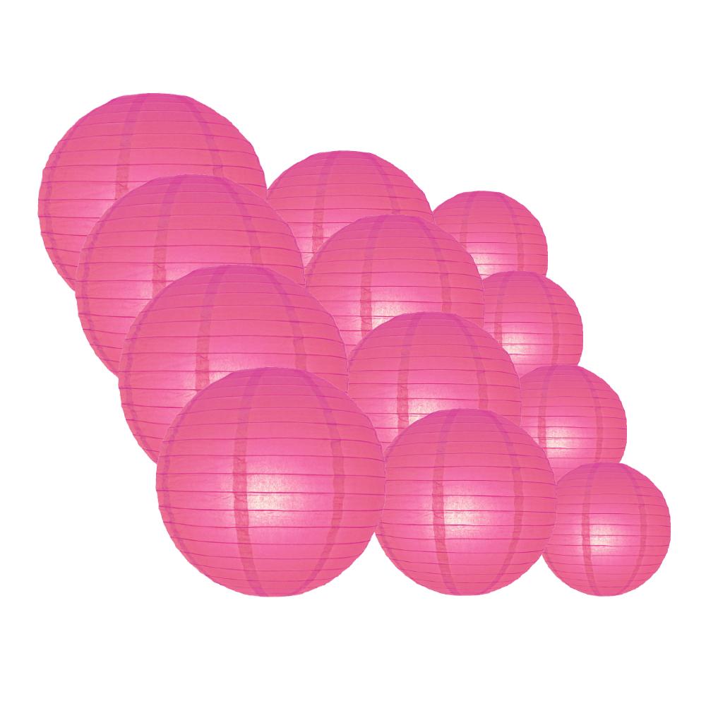 12-PC Fuchsia / Hot Pink Paper Lantern Chinese Hanging Wedding &amp; Party Assorted Decoration Set, 12/10/8-Inch - PaperLanternStore.com - Paper Lanterns, Decor, Party Lights &amp; More