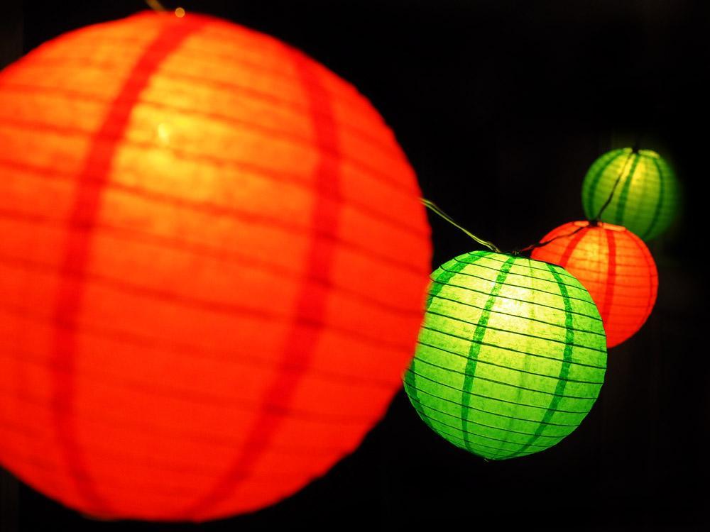 12" Christmas Holiday Red and Green Paper Lantern String Light COMBO Kit (21 FT, EXPANDABLE, White Cord) - PaperLanternStore.com - Paper Lanterns, Decor, Party Lights & More