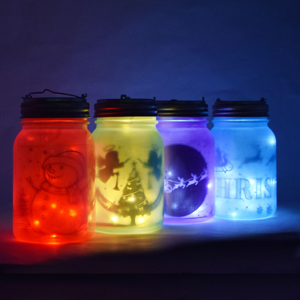 Decorative Christmas Holiday Frosted Mason Jar Luminaries Lantern Set (Battery Operated, 4 PACK) - COMPLETE KIT - PaperLanternStore.com - Paper Lanterns, Decor, Party Lights & More