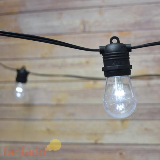 10 Socket Outdoor Commercial String Light Set, Shatterproof LED Light Bulbs Cool White, 21 FT Black Cord, Weatherproof - PaperLanternStore.com - Paper Lanterns, Decor, Party Lights &amp; More