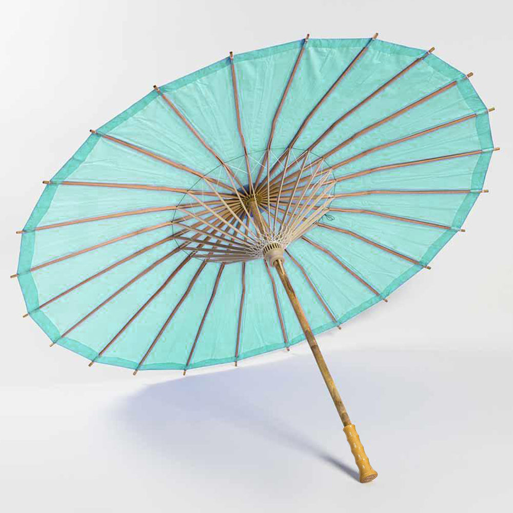 32" Cool Mint Green Paper Parasol Umbrella with Elegant Handle