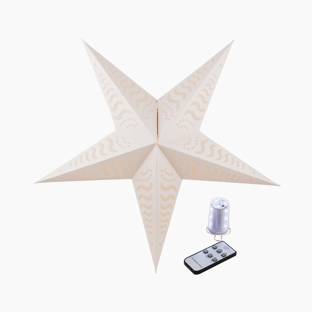Illuminated White Tidal Waves Cordless Lighted Star Lantern, Battery Powered Omni360 Combo Kit - PaperLanternStore.com - Paper Lanterns, Decor, Party Lights & More