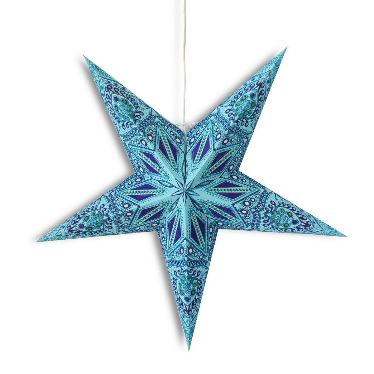 24" Turquoise Crystal Glitter Paper Star Lantern, Hanging Wedding & Party Decoration - PaperLanternStore.com - Paper Lanterns, Decor, Party Lights & More