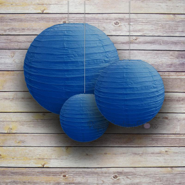 8/12/16" Dark Blue Round Paper Lanterns, Even Ribbing (3Pack Cluster