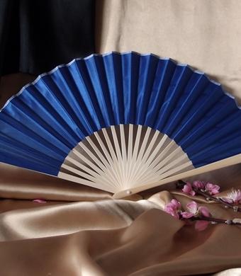 9&quot; Dark Blue Silk Hand Fans for Weddings (10 Pack)