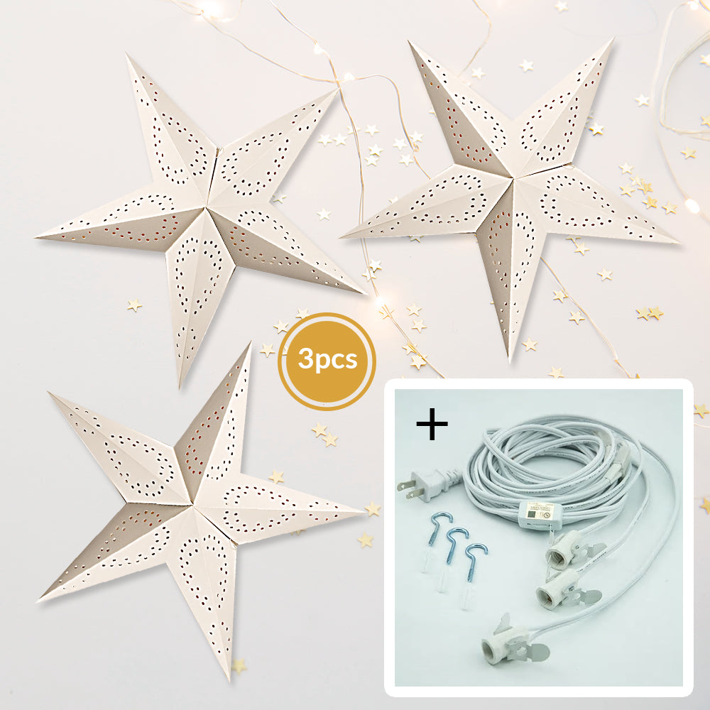 3-PACK + Cord | Peace 26&quot; Illuminated Paper Star Lanterns and Lamp Cord Hanging Decorations - PaperLanternStore.com - Paper Lanterns, Decor, Party Lights &amp; More