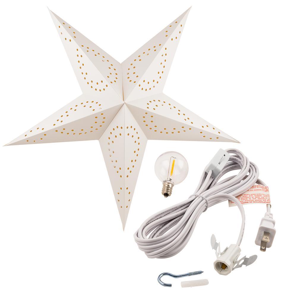 26" White Dot Cut-Out Star Lantern COMBO KIT with 15-FT Electrical Cord - PaperLanternStore.com - Paper Lanterns, Decor, Party Lights & More