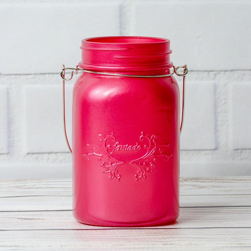 SINGLE Fantado Regular Mouth Frosted Fuchsia / Hot Pink Color Mason Jar w/ Handle, 16oz / 1 Pint - PaperLanternStore.com - Paper Lanterns, Decor, Party Lights & More