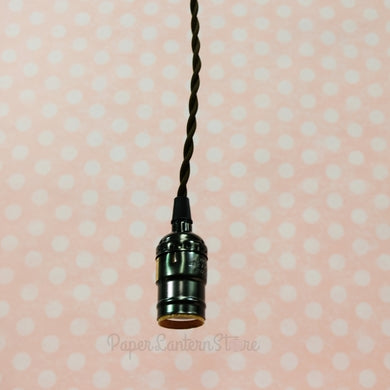 BULK PACK (10) Single Pearl Black Socket Pendant Light Lamp Cord Kits w/ Dimmer Switch (11FT, Brown Cloth) - PaperLanternStore.com - Paper Lanterns, Decor, Party Lights & More