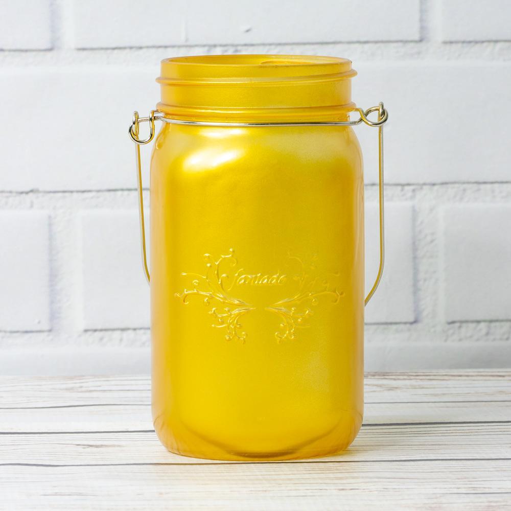 SINGLE Fantado Wide Mouth Frosted Yellow Gold Color Mason Jar w/ Handle, 32oz - PaperLanternStore.com - Paper Lanterns, Decor, Party Lights & More