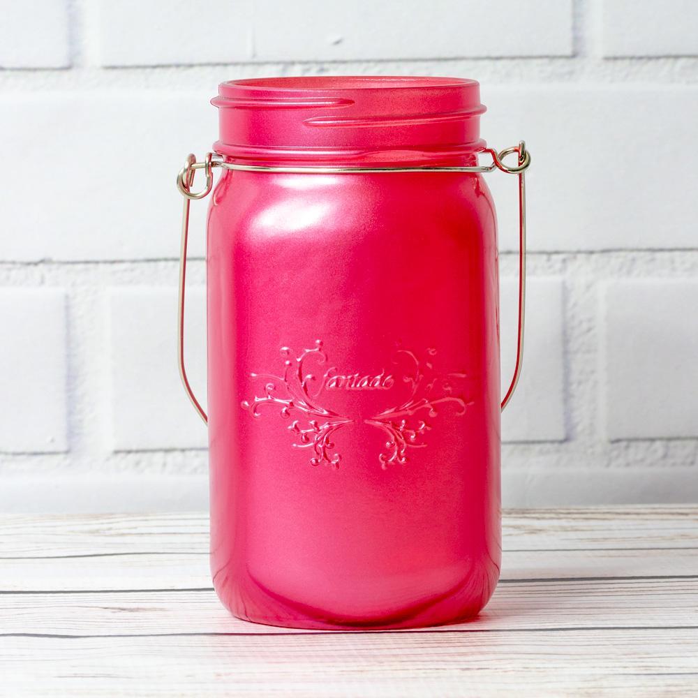 SINGLE Fantado Wide Mouth Frosted Fuchsia / Hot Pink Mason Jar w/ Handle, 32oz - PaperLanternStore.com - Paper Lanterns, Decor, Party Lights & More