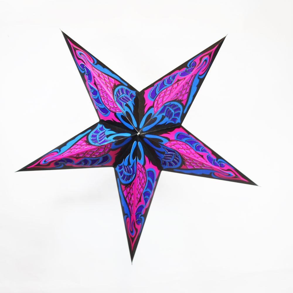 24" Fuchsia / Hot Pink Blue Flame Paper Star Lantern, Chinese Hanging Wedding & Party Decoration - PaperLanternStore.com - Paper Lanterns, Decor, Party Lights & More