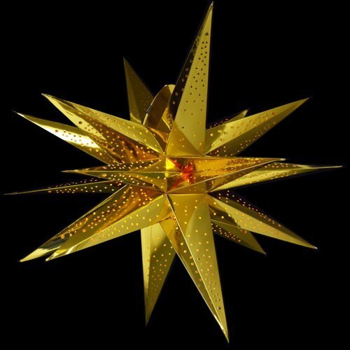 3-PACK + Cord | Gold Moravian Multi-Point 24&quot; Illuminated Paper Star Lanterns and Lamp Cord Hanging Decorations - PaperLanternStore.com - Paper Lanterns, Decor, Party Lights &amp; More