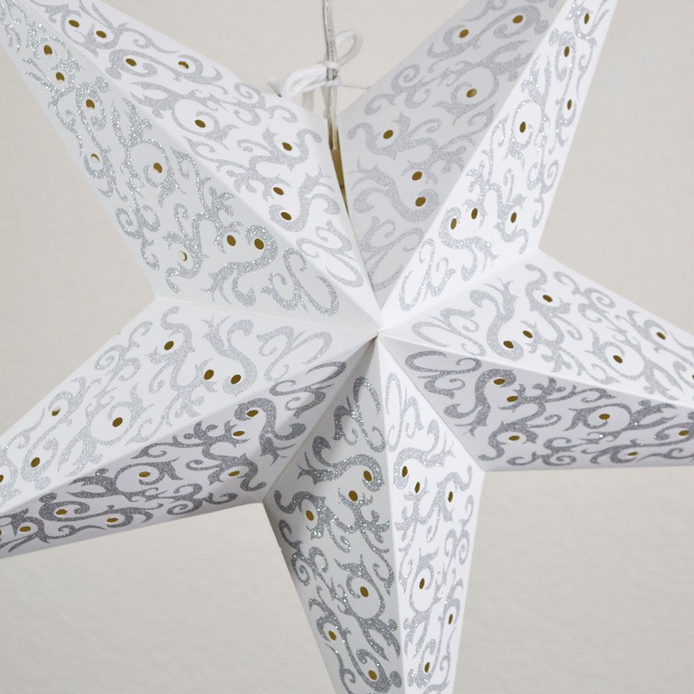 24" Silver Bramble Glitter Paper Star Lantern, Hanging - PaperLanternStore.com - Paper Lanterns, Decor, Party Lights & More