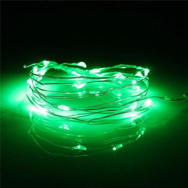 7.5 FT | 20 LED Battery Operated Green Fairy String Lights With Silver Wire - PaperLanternStore.com - Paper Lanterns, Decor, Party Lights & More
