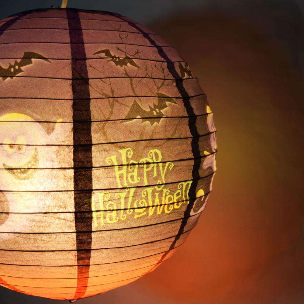 12" Ghosts and Bats Happy Halloween Paper Lantern - PaperLanternStore.com - Paper Lanterns, Decor, Party Lights & More