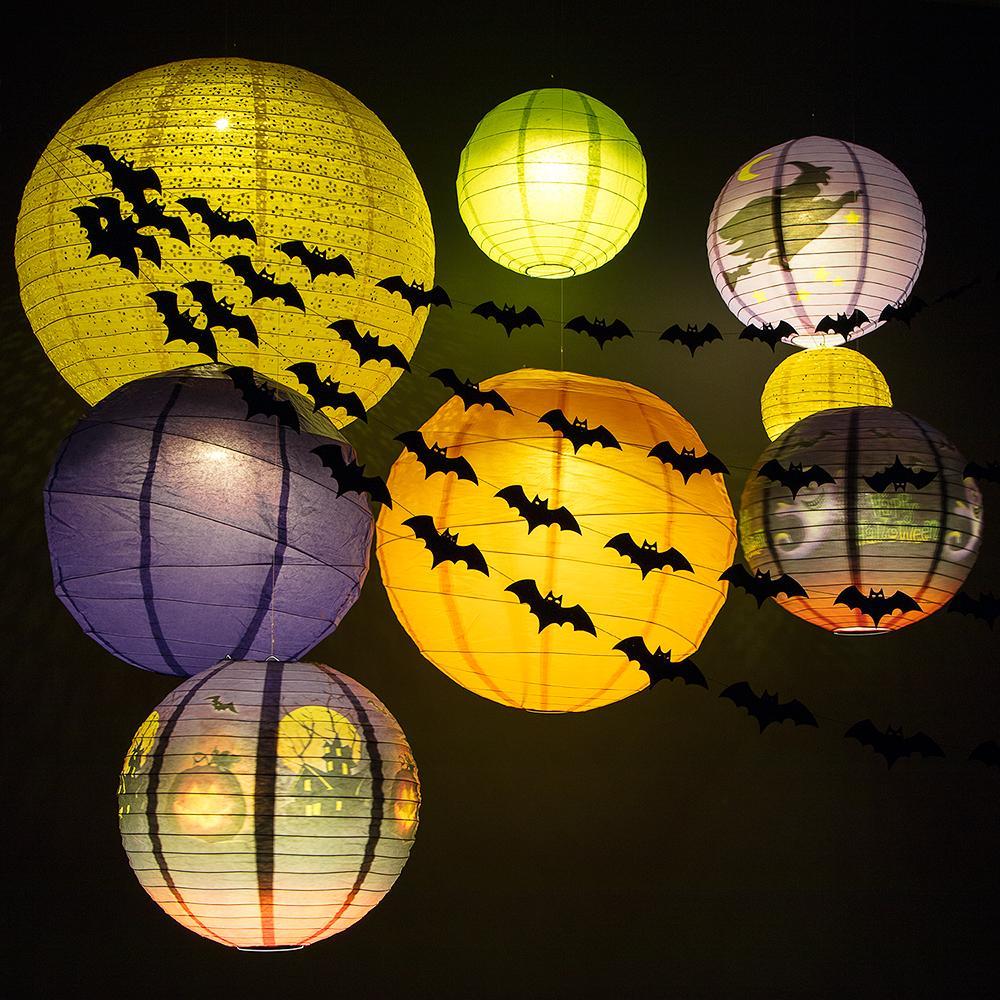 12&quot; Ghosts and Bats Happy Halloween Paper Lantern - PaperLanternStore.com - Paper Lanterns, Decor, Party Lights &amp; More